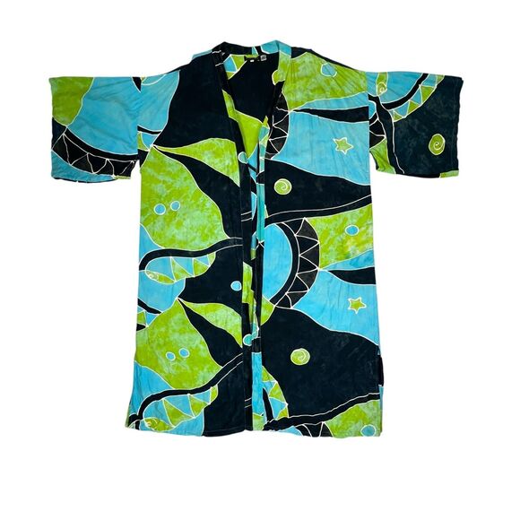 Lotus-Traders Batik Kimono 4X Colorful Abstract Art to Wear Duster Cover Up - Picture 3 of 14